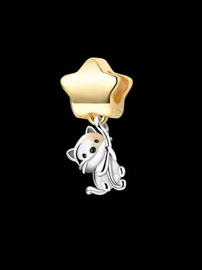 Sterling Silver Cute Cat and Star Charm Pendant